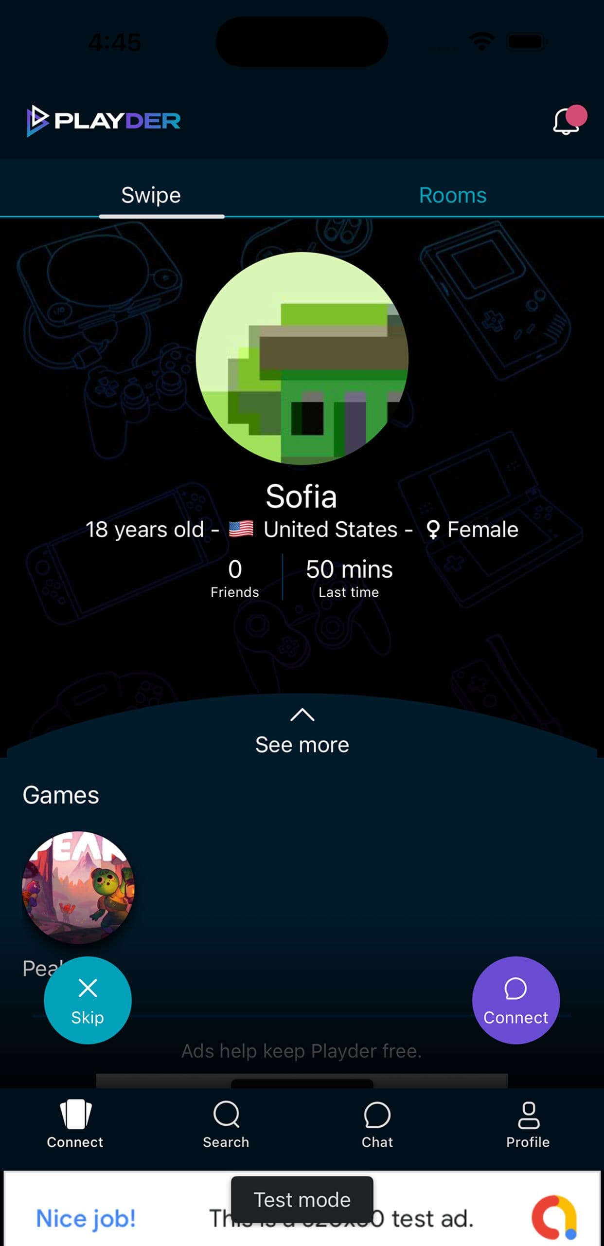 Playder app: swipe to connect with other players